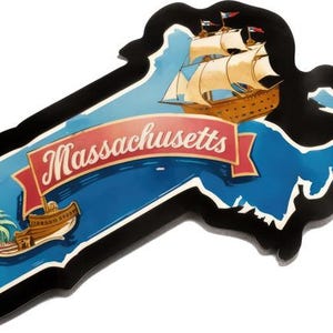 Pegatina de Massachusetts, pegatina del estado de EE. UU., recuerdo de viaje de Massachusetts, pegatina para coche con el mapa de EE. UU.