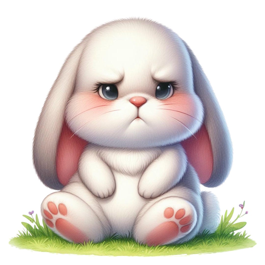 Grumpy Thumper Rabbit Sticker 5X Funny Grumpy Rabbit Stickers, Humorous Bunny Stickers, Animal Motif ...
