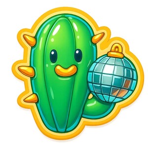 Cactus con palla da discoteca sulle spine – Adesivo divertente a forma di cartone animato – resistente alle intemperie – Regalo per gli amanti delle piante, delle feste e dell'umorismo