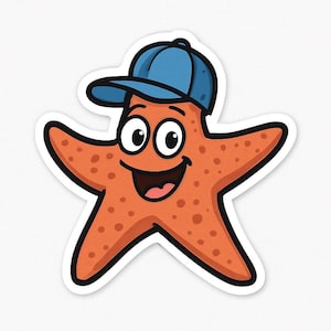 Seestern mit Basecap Sticker – Lustiger und stylischer Autoaufkleber – wetterfest, langlebig – Geschenk für Strandfans und Kinder