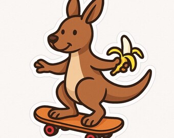 Känguru med banan på skateboard – Rolig bilklistermärke – väderbeständig, galen – Present till skatare, djurälskare och humorfans