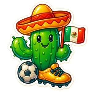 Cactus con bandiera messicana, sombrero e scarpini da calcio – Adesivo Coppa del Mondo 2026 – Adesivo divertente per auto – Resistente alle intemperie – Regalo per i tifosi della Coppa del Mondo