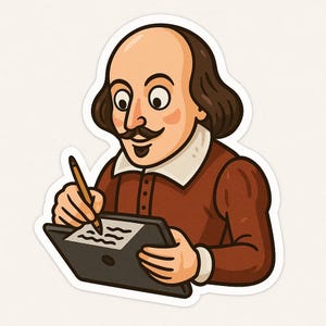 Adesivo con Shakespeare che scrive su un tablet – adesivo divertente per auto – resistente alle intemperie, letterario – regalo per nerd, lettori e creativi