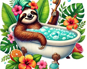 Sloth Spa-klistermärkesset, flerpack, 9 x 9 cm, bildekaler, välbefinnande, rolig, avslappning, vinyl, badrumsdekor