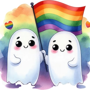 Rainbow Ghost with Flag Sticker – Colorful Wall Decal & Car Sticker