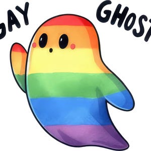 Rainbow Ghost with Flag Sticker – Colorful Wall Decal & Car Sticker