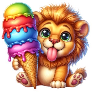 Schattige leeuw met ijsjessticker | Kleurrijke cartoon leeuwenwelp autosticker | Muursticker zomerdecoratie | Grappig cadeau voor kinderen