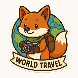 Volpe con macchina fotografica in giro per il mondo – Grazioso adesivo per auto – resistente alle intemperie, avventuroso – regalo per amanti dei viaggi, degli animali e fotografi