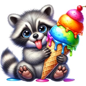 Cute raccoon sticker wall decal cartoon 3D animal with ice cream decoration for children's room laptop car wall summer decoration