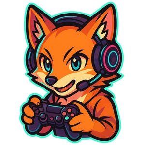 Adesivo Volpe da Gioco | Adesivo in stile Sora con controller e cuffie | Regalo per nerd degli anime | Volpe da gioco in colori neon