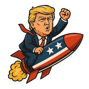 Adesivo Trump sul razzo – Motivo satirico sulla politica degli Stati Uniti – Adesivo per laptop, umorismo di protesta, design a fumetti