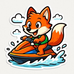 Fox on Jet Ski Sticker – Funny car sticker – weatherproof, snazzy – gift for animal lovers, summer fans and water sports nerds