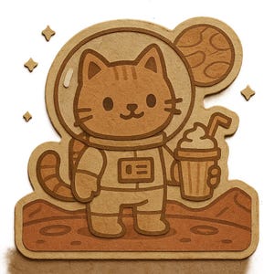 Gato astronauta en Marte con batido – Pegatina divertida de dibujos animados – Resistente a la intemperie – Regalo para amantes del espacio, los gatos y el humor