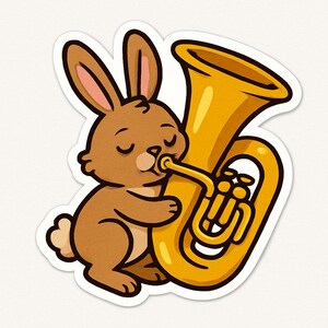 Adesivo Coniglio con Tuba – Grazioso adesivo per auto – Resistente alle intemperie, musicale – Regalo per amanti della musica, bambini e animali