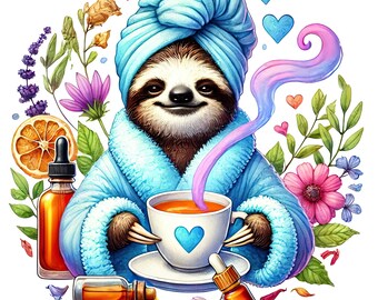 Sloth Spa-klistermärkesset, flerpack, 9 x 9 cm, bildekaler, välbefinnande, rolig, avslappning, vinyl, badrumsdekor
