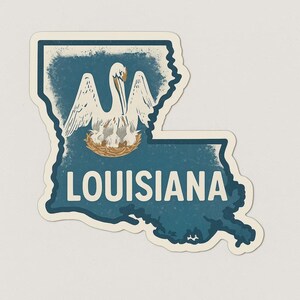 Autocollant de l'État de la Louisiane avec contour de la carte et symboles. Autocollant pour voiture, ordinateur portable, camping-car, cadeau pour les fans des États-Unis et les amoureux de la ville natale.
