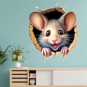 Pegatina de pared de ratón lindo, pegatina de pared de ratón de dibujos animados, decoración de pared de habitación infantil, pegatina de pared de animal, pegatina de ratón, arte de pared para habitación infantil