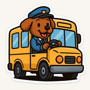 Hond als buschauffeur sticker – Grappige auto sticker – Weerbestendig, vriendelijk – Cadeau voor hondenliefhebbers, forenzen en humorliefhebbers
