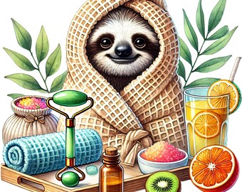 Sloth Spa-klistermärkesset, flerpack, 9 x 9 cm, bildekaler, välbefinnande, rolig, avslappning, vinyl, badrumsdekor