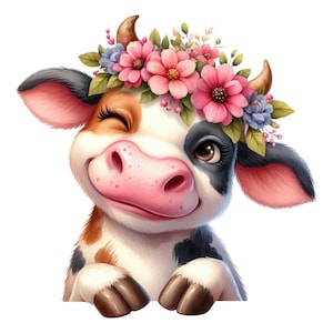 Adesivo da parete a forma di mucca, adesivo per auto, cartone animato 3D, con ghirlanda di fiori, decorazione per la cameretta dei bambini, per computer portatile, auto, parete.