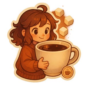 Coffee Girl Sticker | Sora Style Anime Girl mit XXL Kaffeebecher | Kawaii Kaffee Aufkleber | Barista Nerd Design