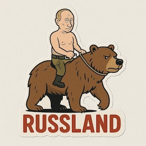 プーチン大統領のクマのステッカー - 風刺漫画 - ロシアステッカー、ノートパソコンや抗議ポスター用の政治デザイン