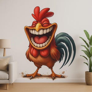 Funny rooster wall decal, cartoon rooster sticker, farm animal wall art, funny rooster sticker, funny chicken decoration children's room