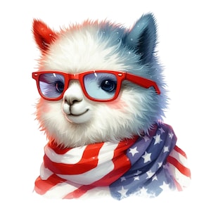 USA Alpaca Sticker 4 juli Muursticker Patriottisch dier Cartoon 3D met vlag Bril Decoratie voor Auto Laptop Muur