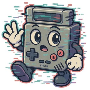 Adesivi Glitch per Gameboy | Console di gioco in stile Sora con occhi e mani | Adesivi Pixel Nerd | Divertimento con i giochi retrò