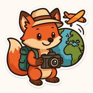 Volpe con macchina fotografica in giro per il mondo – Grazioso adesivo per auto – resistente alle intemperie, avventuroso – regalo per amanti dei viaggi, degli animali e fotografi