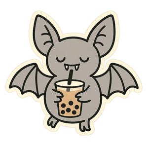 バブルティー付き吸血コウモリ3枚セット - 面白い漫画ステッカー - 耐候性 - ゴシック、動物、ユーモアファンへのギフト