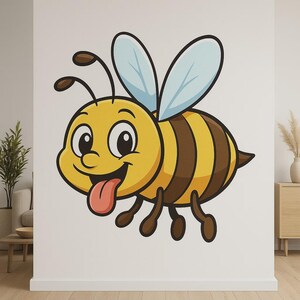 Autocollant mural mignon d'abeille avec la langue tirée, autocollant de dessin animé drôle pour le cadeau d'ordinateur portable de camping-car de mur pour les fans d'humour d'abeille