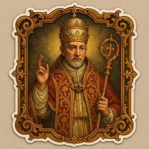 Adesivo di Papa Leone XIV in stile barocco | Santo decorato in oro con tiara e bastone crociato | Motivo artistico classico come adesivo religioso