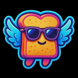 翼とサングラス付きトースト2枚セット – 面白い漫画ステッカー – 耐候性 – 食べ物、楽しさ、ユーモアのファンへのギフト