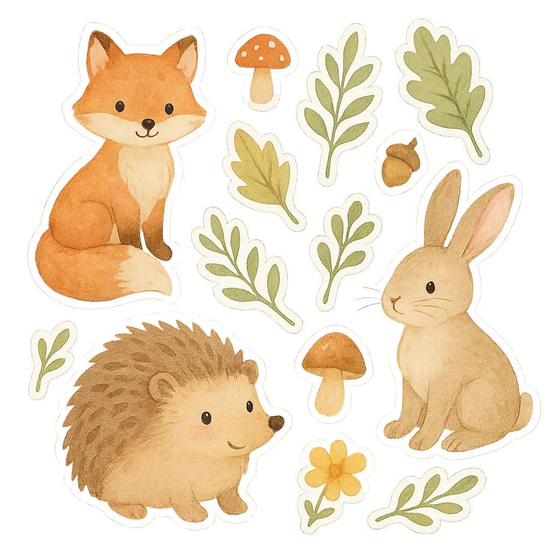 Sticker Set – Watercolor Fox, Hedgehog, Rabbit – Cute Nature Stickers ...