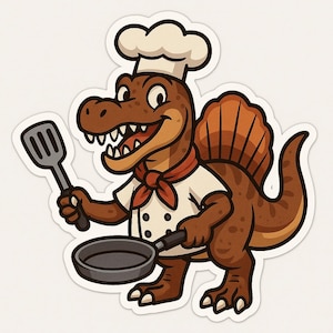 3 adesivi Spinosaurus come chef – Adesivo per auto divertente e creativo – resistente alle intemperie, durevole – regalo per gli amanti dei dinosauri, del barbecue e della cucina