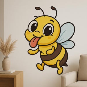 Cute honey bee with tongue out wall decal funny cartoon sticker for wall camper laptop gift for bee humor fans