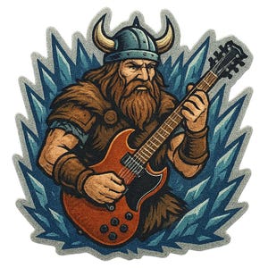 3X Viking stickers with electric guitar instead of axe. Rocking Northman as a comic figure sticker for metalheads, history nerds and myth fans.