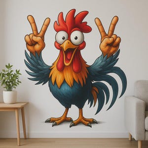 Grappige haan muursticker, kleurrijke kip muurkunst, cartoon kip sticker, boerderijdieren decoratie, kinderkamer muurkunst, boerderij cadeau