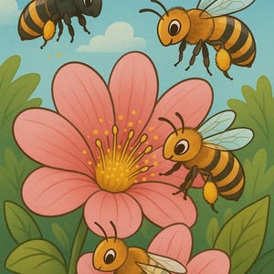 Pegatinas de abejas adorables: abejas sobre flores con un estilo de dibujos animados para habitaciones infantiles, portátiles, coches y decoraciones primaverales y naturales.
