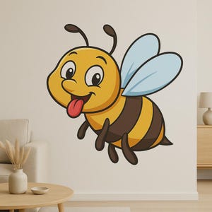 Autocollant mural mignon d'abeille avec la langue tirée, autocollant de dessin animé drôle pour le cadeau d'ordinateur portable de camping-car de mur pour les fans d'humour d'abeille