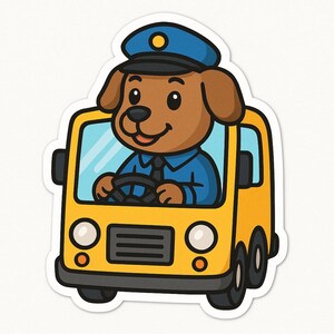 Hond als buschauffeur sticker – Grappige auto sticker – Weerbestendig, vriendelijk – Cadeau voor hondenliefhebbers, forenzen en humorliefhebbers