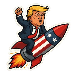Adesivo Trump sul razzo – Motivo satirico sulla politica degli Stati Uniti – Adesivo per laptop, umorismo di protesta, design a fumetti