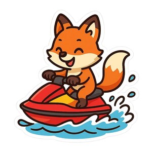Fox on Jet Ski Sticker – Funny car sticker – weatherproof, snazzy – gift for animal lovers, summer fans and water sports nerds