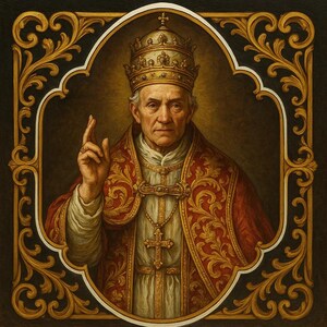 Adesivo di Papa Leone XIV in stile barocco | Santo decorato in oro con tiara e bastone crociato | Motivo artistico classico come adesivo religioso