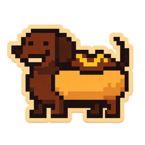 Dackel als Hotdog mit Senf Grinsen – Lustiger Cartoon-Sticker – wetterfest – Geschenk für Hundefans, Foodies & Humorfreunde