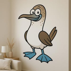 Divertida pegatina de pared de piquero patas azules. Divertido motivo de pájaro con patas azules como pegatina para pared, autocaravana, portátil, regalo para amantes de las aves y del humor.
