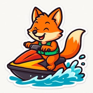Adesivo volpe su moto d'acqua – Adesivo divertente per auto – resistente alle intemperie, elegante – regalo per gli amanti degli animali, gli appassionati dell'estate e gli appassionati di sport acquatici