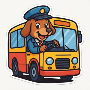 Hond als buschauffeur sticker – Grappige auto sticker – Weerbestendig, vriendelijk – Cadeau voor hondenliefhebbers, forenzen en humorliefhebbers