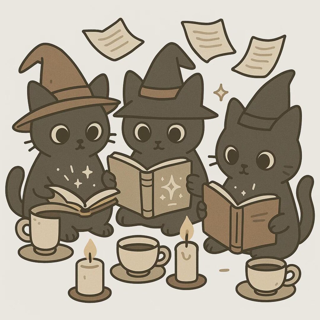 Magic Sticker Three Black Witch Cats – Cats With Witch Hats, Spell ...